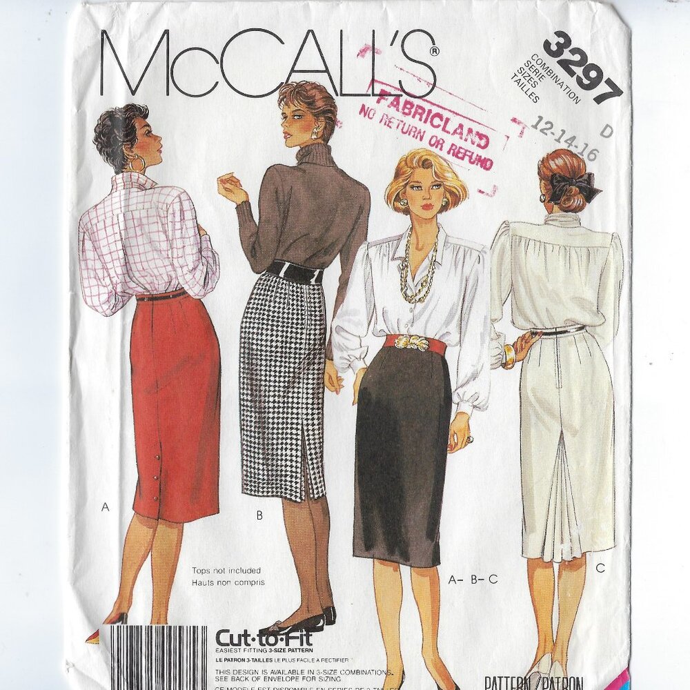 McCall's Pattern 3297 Misses' Straight Skirt Size D: 12-14-16 - Used & Cut